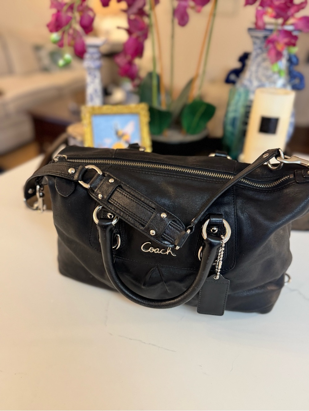 🖤💜 COACH ASHLEY BLACK LEATHER SATCHEL🖤💜 - Picture 8 of 12